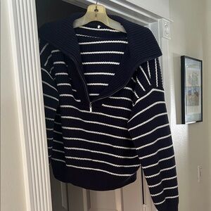 Navy and White Striped Women's Sweater